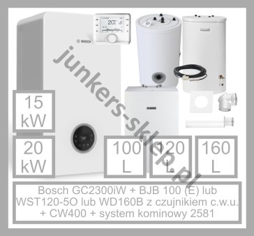 PAKIET BOSCH - GC2300iW...P + zasobnik + CW400 + system kominowy 2581