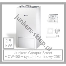 PAKIET JUNKERS- Cerapur SMART (ZWB 28-5C) - Dwufunkcyjny + z CW400 + system kominowy 2581