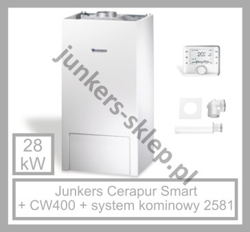 PAKIET JUNKERS- Cerapur SMART (ZWB 28-5C) - Dwufunkcyjny + z CW400 + system kominowy 2581
